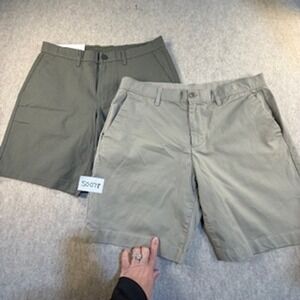 English Laundry Mens 2 Pack Chino Shorts Olive Green Khaki Tan Stretch Size 34